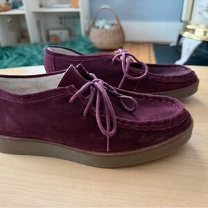 nwot THE GREAT. Burgundy Suede Lace-Up Loafers